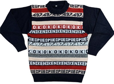 Nike Holiday Christmas Blue Red Knitted Sweater Crew 497. K:O