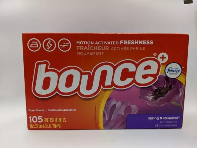 Bounce + Febreze Spring & Renewal DRYER SHEETS SEALED Fabric Softener 105 Sheets