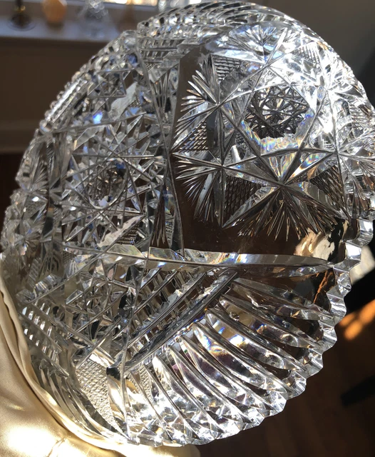 Abp Large American Brilliant Period Cut Crystal Glass 8" Low Bowl Unsigned 3