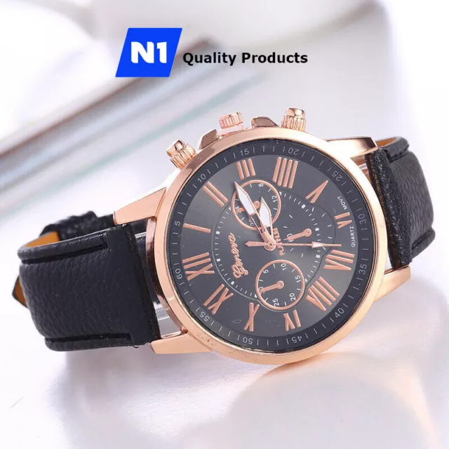 New Fashion Geneva Women Leather Band Stainless Steel Quartz Analog Wrist Watch 3