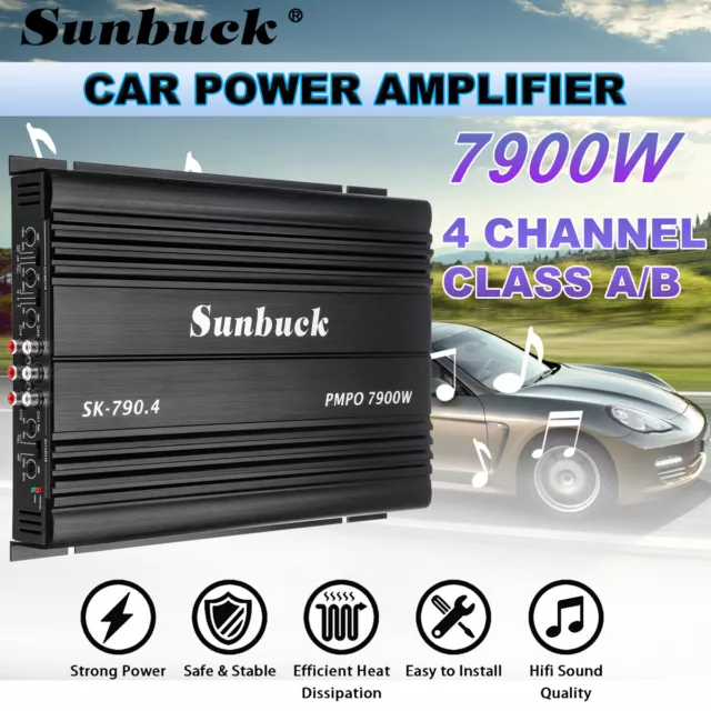 7900W 4 CH Car Amplifier Audio Bass Class A/B Power Amp Short Protection