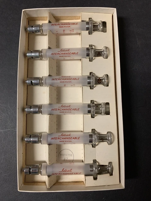6 Vintage East Rutherford Syringes Ideal Lock Tip Interchangeable Glass 2CC  NOS
