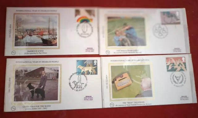 1981 Set of 4 Different Year of Disabled People Benham Silks First Day Covers