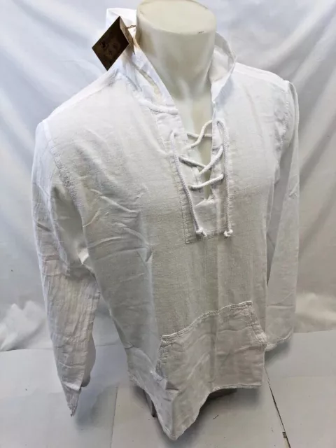 Uomo con Lacci 2 Tasca Felpa Blanco Da Envy Bianco Camicia Spiaggia Top 100%