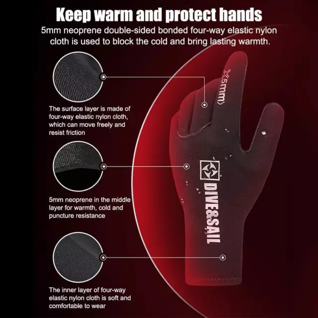 DIVE&SAIL 5MM Neoprene Swimming Gloves Non-slip Anti Scratch Winter Keep Warm