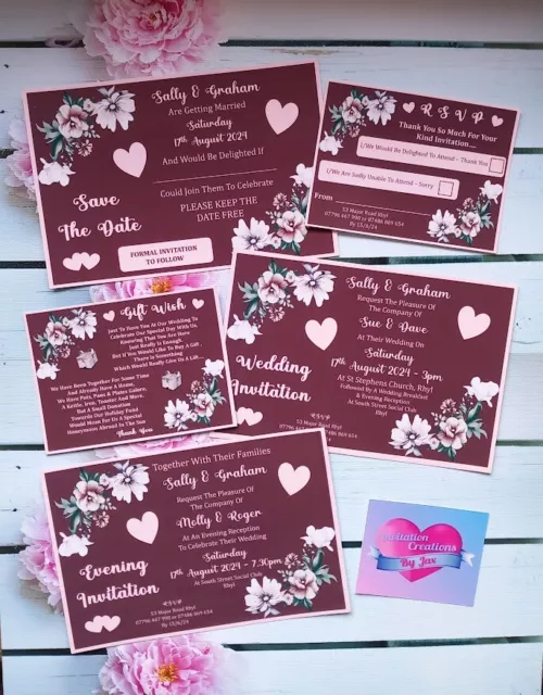 Personalised Wedding Invitation Set Evening Party Reception Invites RSVP Glossy