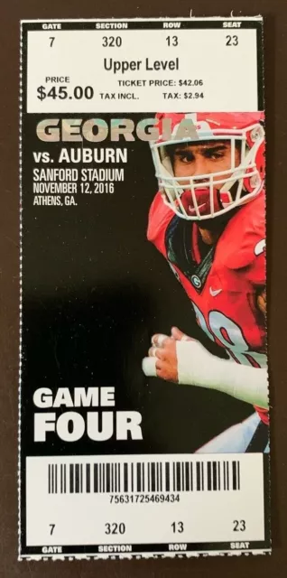 Georgia Bulldogs 11/12/2016 NCAA football ticket stub vs Auburn Tigers