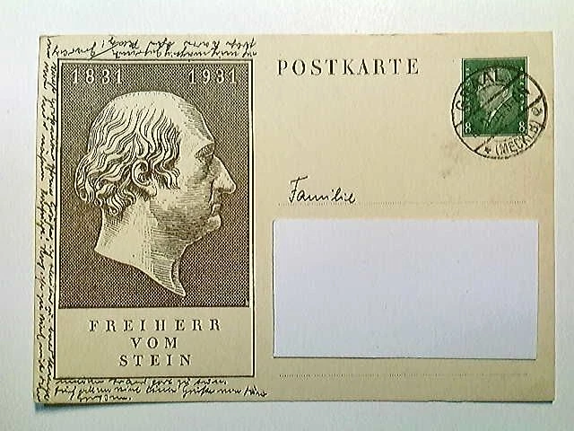Freiherr vom Stein, Ganzsache, Postkarte, AK, gelaufen 1931