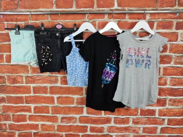 Girls Bundle Age 7-8 Years H&M Next Gap Denim Shorts T-Shirt Suntop Summer 128Cm