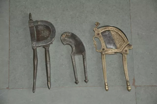 3 Pc Vintage Brass & Iron Handcrafted Different Shape Betel Nut Cutters  Sarota