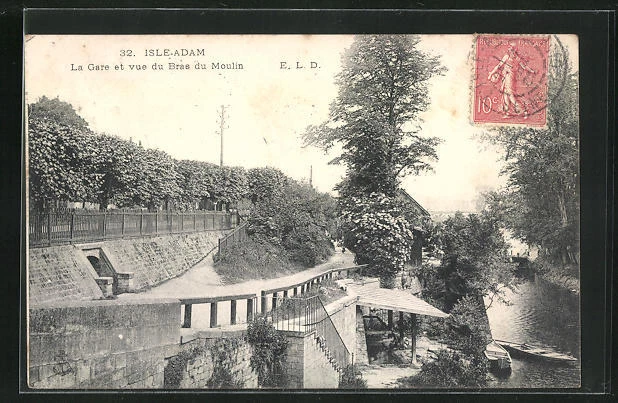 CPA Isle-Adam, La Gare et vue du Bars du Moulin 1906