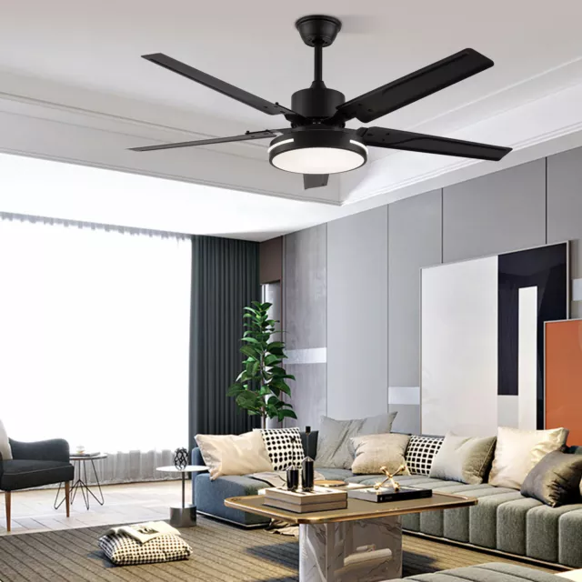 48" Modern 5 Blades LED Ceiling Fan Light 3 Color Chandelier Lamp Remote Control