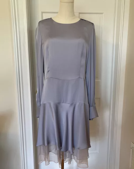 Giorgio Armani Mulberry Silk Ruffled Dress Blue Gray Size 50 14us MSRP $3895