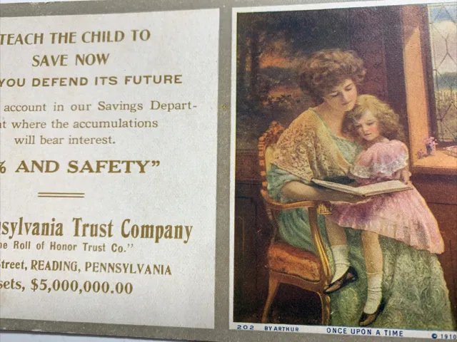 Reading Pennsylvania bank ￼Pretty Lady & Child Adv Blotter Arthur Art ￼C 1910