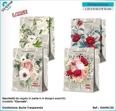 Borsa per Il Trasporto Idena 30248 Regalo Sacchetto Regalo con Fiori Fiori Confezione Regalo 18 x 8 x 23 cm Mix FSC 