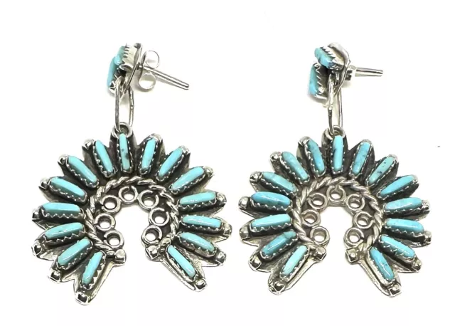 Native American Sterling Silver Navajo Handmade Turquoise Naja Cluster Earrings