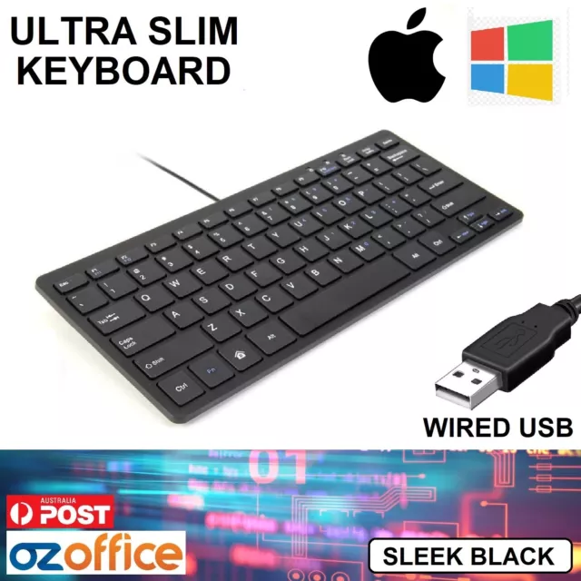 PREMIUM Ultra Slim USB Keyboard BLACK Wired Computer Mini Keyboard for Apple PC