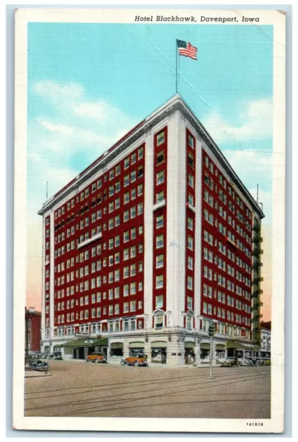 1941 Exterior View Hotel Blackhawk Building Davenport Iowa IA Antique Postcard