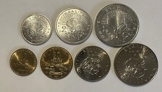 Djibouti 1977-1986 Set of 7 Coins 1, 2, 5, 10, 20, 50, 100 Francs BU Lot#D11