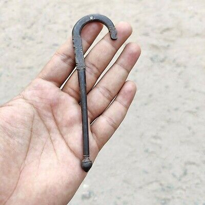 19c Antique Original Old Snake Face Figure Iron Hand Stick Small Marrriage Stick