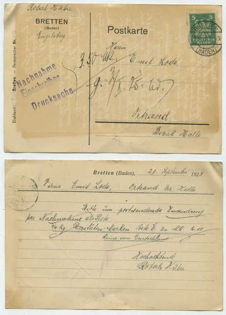 84846 - Postkarte - Bretten (Baden) 29.9.1925 nach Ortrand