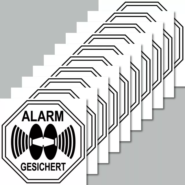 10 Aufkleber 5cm Sticker Stop Alarm gesichert Aussenseite Fenster 4061963000380