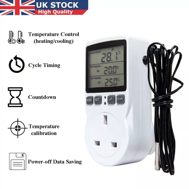 Digital UK Plug Thermostat Electronic Temperature Controller Sensor Socket Timer