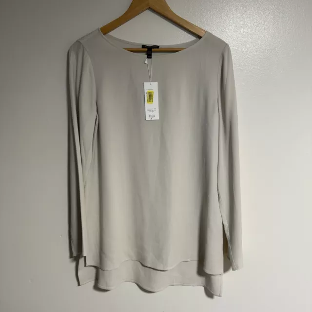 Eileen Fisher Shirt Womens XS 100% Silk Bateau Neck Long Sleeve Tunic NEW