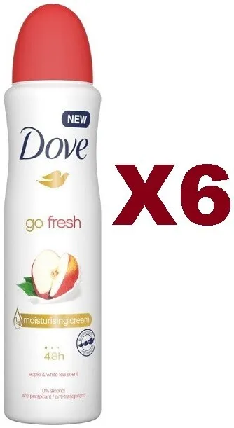 6 Pz Dove Deodorante Go Fresh Apple & White Tea Scent  150Ml Spray Mela E Te'