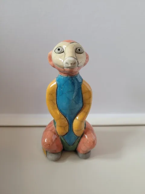 *Raku Keramik * Handgefertigt In Südafrika * Mehrfarbige Meerkat Figur * Vintage