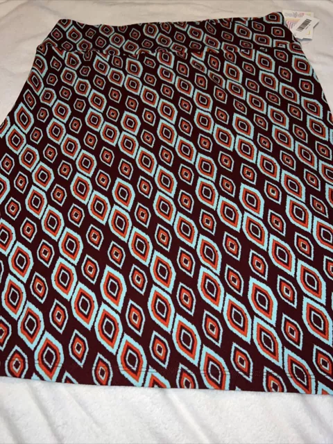 New LULAROE CASSIE Pencil Skirt 2X 22/24 20/22 Red Blue Tear Drop Shape Diamond
