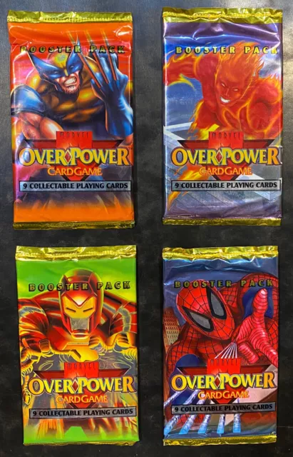 1995 Lot Of 4 Packs of Marvel Overpower Card Game Booster Packs - Factory Sealed
