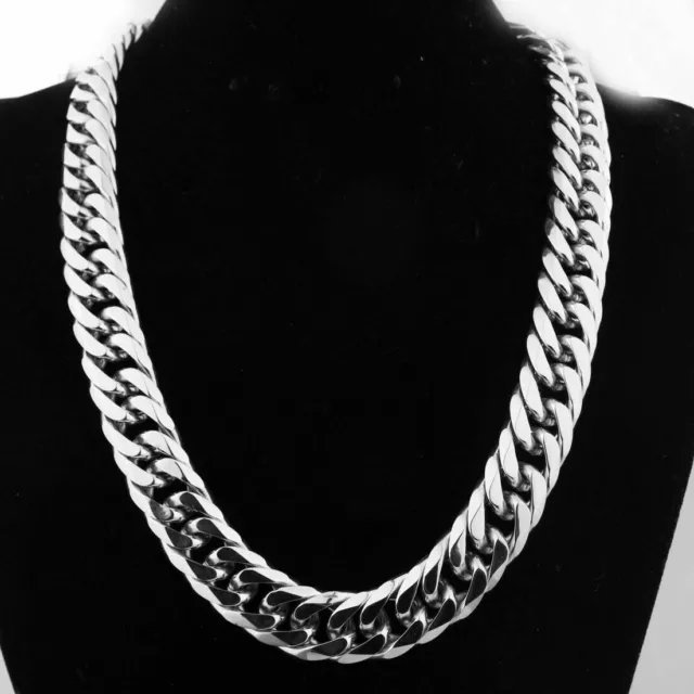 HEAVY 20mm Silver Cut Curb Cuban Link Chain 316L Stainless Steel Men's Necklace