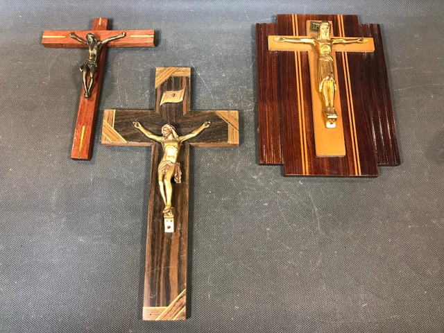 Lot D'Objets Religieux Chrétiens Anciens - Bois - Fabrication Française - Bon État