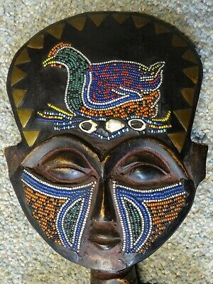 Antique African AKUABA Carved Fertility Statue Ghana Ashanti Figure Beadwork