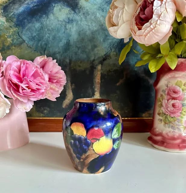 Stunning Art Deco c1930s H&K Tunstall "Autumn" Blue Lustre Fruit Pattern Vase