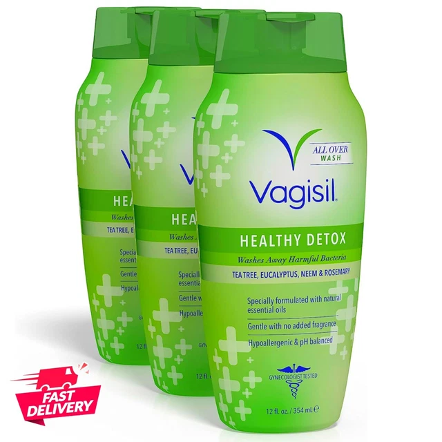 Paquete de 3 Vagisil Healthy Detox lavado corporal, hipoalergénico, neem, 12 oz