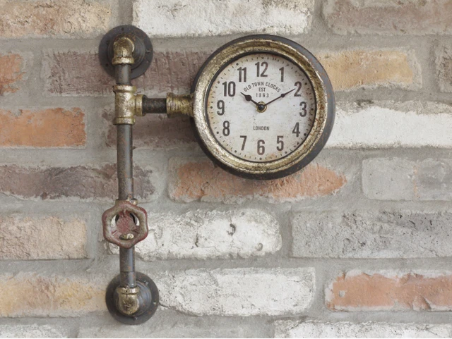 Pipefitter Clock INDUSTRIAL PIPE WALL Clock Vintage Warehouse Style Pipe Fittings Retro ...