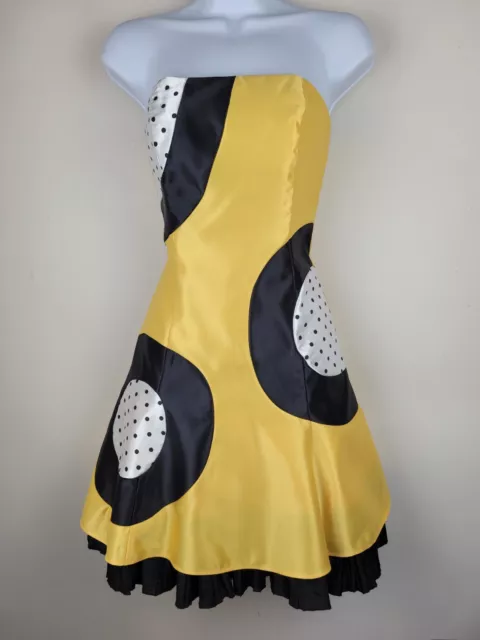 Gunne Sax Jessica McClintock Strapless Prom Dress 3 Yellow Color Block Satin USA