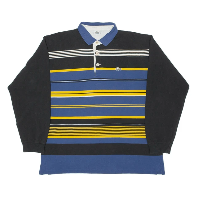 Polo Shirt Lacoste nera a righe manica lunga da uomo L