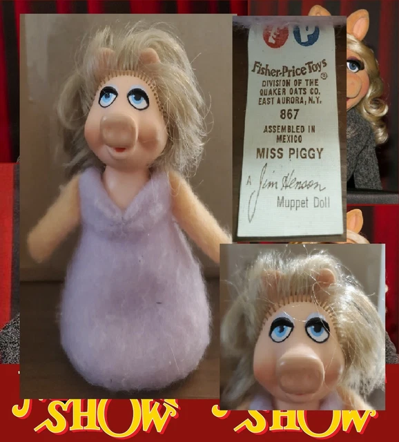 1979 FISHER PRICE MUPPETS MISS PIGGY BEAN BAG DOLL in PURPLE DRESS