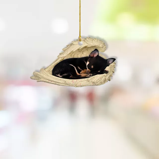 Black & Tan Chihuahua dog sleeping Angel Wings Christmas car Ornament Gift