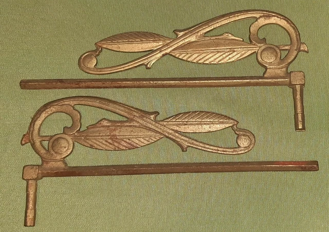 2 Antique Art Deco Curtain/Drapery Rod Swing Arm Brackets Scrolled Leaf 0-161 2