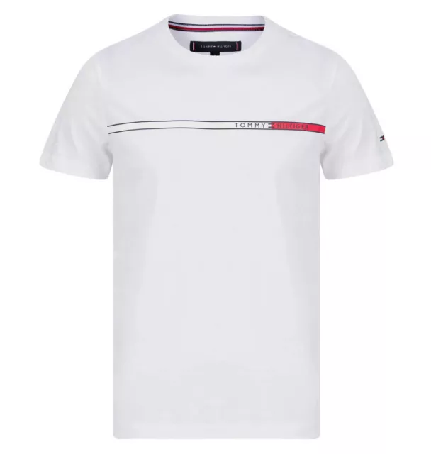 Tommy Hilfiger Men's T-Shirt Chest Logo Slim Fitted Classic Style Tee in White