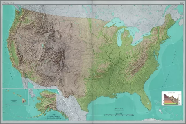 Poster, Many Sizes; Relief Map Of The United States 1970