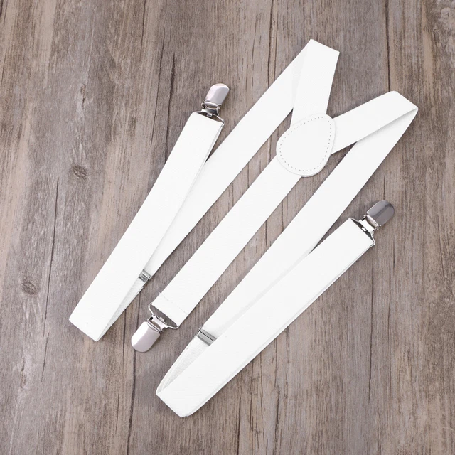 2,5 cm bretelle fisse a forma di Y con 3 clip uomo e donna (bianco)