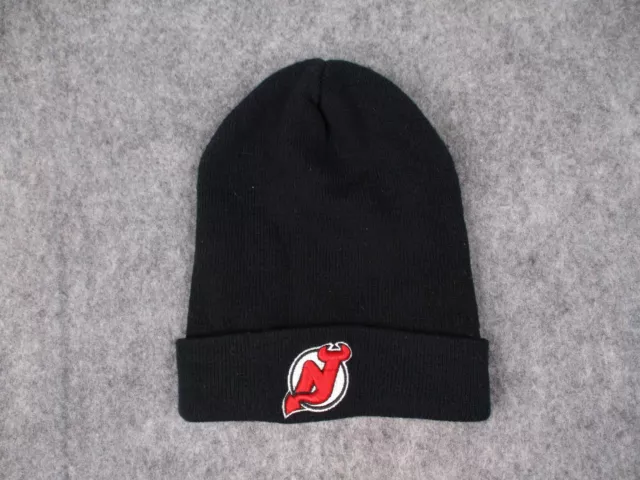 Vintage New Jersey Devils Beanie Hat Knit Cap Black CCM NHL Hockey Adult Mens