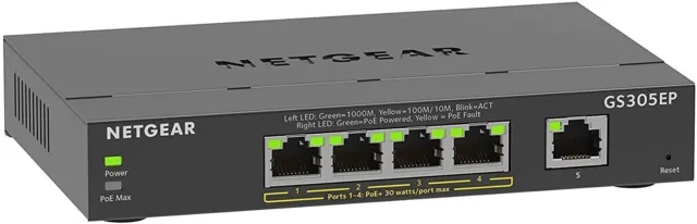 Conmutador NETGEAR PoE Gigabit Ethernet Plus de 5 puertos (GS305EP) con 4 x...