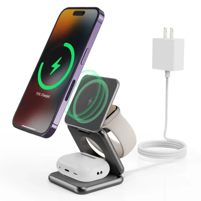 3-In-1 X40 Foldable Magnetic Wireless Charger&Stand For iPhone iWatch airpods 2