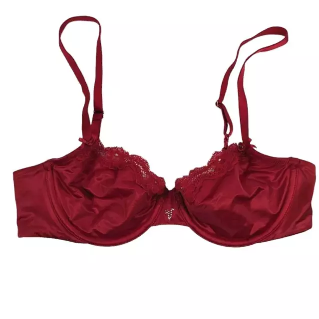 Victoria's Secret Dream Angels Unlined Balconet Bra Women's 32C Red Rhinestone